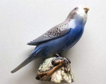 Dahl Jensen Figurine|Rare Blue Budgie or Parakeet|#1308|Danish Porcelain|Hard to Find Bird Figurine|All Occasion Gift|Made in Denmark