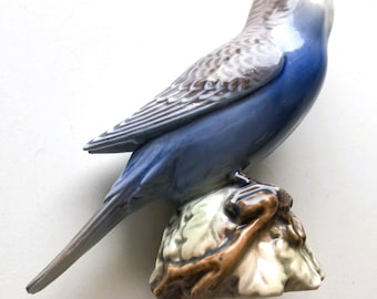 Dahl Jensen Figurine; Rare Blue Budgie or Parakeet #1308; Danish Porcelain; Made in Denmark