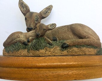 Doe and Fawn Figurine; Royal Doulton Bronze Menagerie Collection; 1981