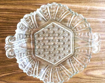 Pressed Glass Candy Dish With Handles, Collectible Glass, Catchall, Condiment or Candy Bowl