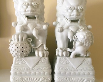 Blanc de Chene Foo Dogs; White Porcelain Foo Dogs; Foo Dog Family; Guardian Foo Dogs; Dogs of Protection