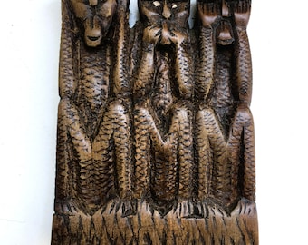 Hear No Evil, Speak No Evil, See No Evil; Hand Carved Wooden Figurine; Three Monkeys