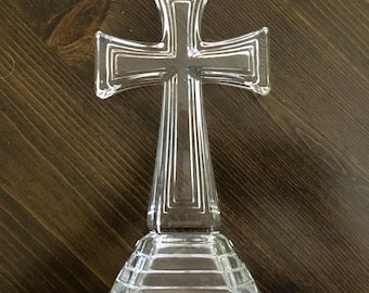 Vintage Crystal Cross Figurine; Standing Crystal Cross; Christian Symbol; Faith Decor