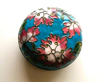 Vintage Collectible Trinket Box|Cloisonne Trinket Box|Collectible Round Cloisonne Box|Floral Design