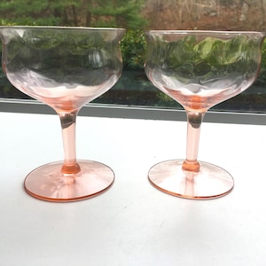 Pink Depression Glasses for Wine or Sherbert; Set of Two