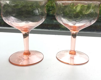Pink Depression Glasses for Wine or Sherbert; Set of Two