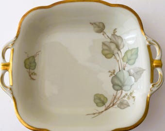 Vintage Hohenberg Porcelain Dish, Hohenberg Fruit Bowl, Sage and Ivory Leaf Design, Made in Germany