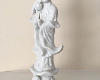 Quan Yin Figurine; White Porcelain Kwan Yin; Goddess of Compassion, Mercy and Healing; Made in Japan