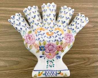 Vintage Florall Finger Vase; Colorful  Ceramic Bud Vase