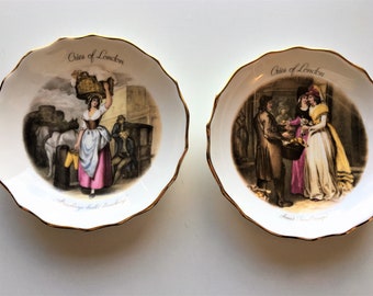 Tuscan Fine English Bone China Plates; 18th Century Street Sellers; Set of Two; Made in England