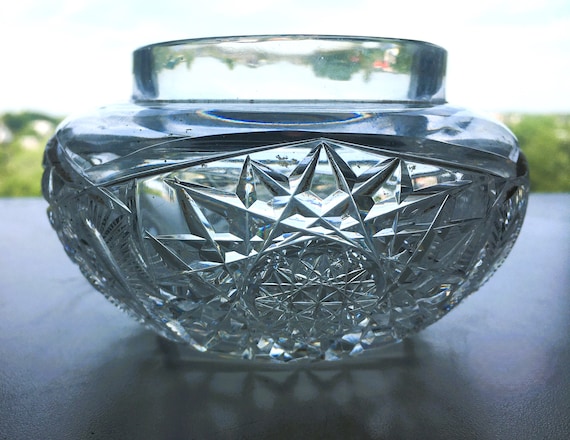 Vintage Cut Crystal Powder Jar, Clear Cut Faceted Crystal, Collectible Crystal Powder Jar