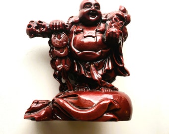 Vintage Resin Laughing Buddha|Happy Buddha Figurine|Red Resin Buddha|Smiling Buddha|Good Luck|Excellent Condition