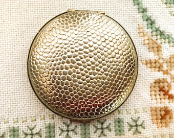 Revlon Gold-Toned Compact With Hammered Golden Pattern; Made in USA