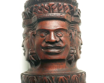 Hand Carved Wooden Phra Phrom; 4-faced Buddha; Hindu Creator God Brahma