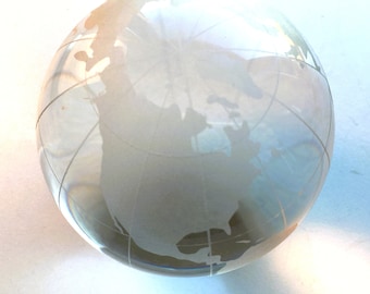 Vintage Glass Globe Paperweight|Clear World Paperweight|Decorative Glass Orb|Home Decor|Clear and Frosted Globe