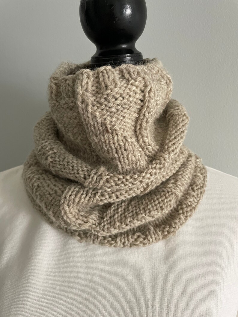 Wool hand knit cowl unisex knit neck warmer oatmeal color neck warmer winter cowl women hand knit neck warmer Christmas gift image 4