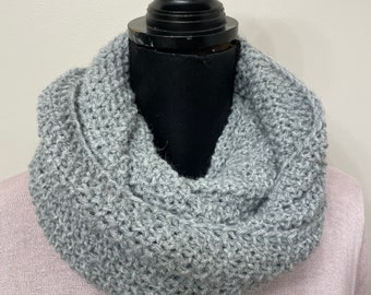 Unisex hand knit scarf- gray knit infinity scarf-women infinity scarf- gray knit infinity scarf - wool scarf - infinity wool scarf