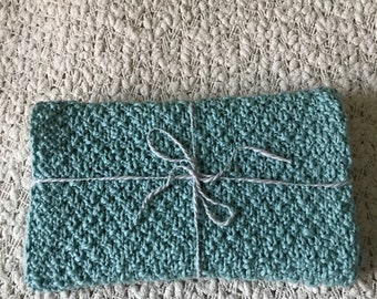 Hand Knit Mint Green Organic Cotton Baby Blanket – Shower Gift