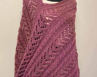 Hand knit shawl - women dark rose heather shoulder wrap -hand knit big scarf - winter knit shawl- Mother’s day gift for wife , mom , gramma