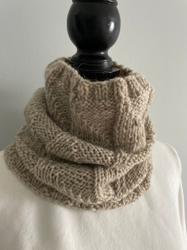 Wool hand knit cowl unisex knit neck warmer oatmeal color neck warmer winter cowl women hand knit neck warmer Christmas gift image 3