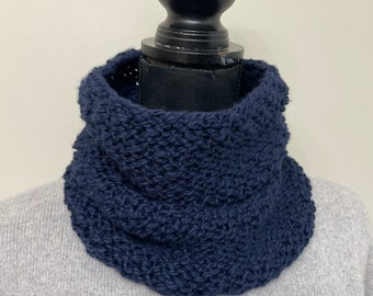 Organic cotton neck warmer- unisex navy cowl - navy blue neck warmer- women hand knit cowl- knitted navy cowl -cowl scarf - gift for mom