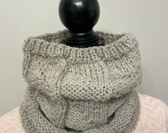 Unisex hand knit neck warmer- wool neck warmer- oatmeal knit cowl - women knitted cowl- Christmas  gift for mom , wife , sister