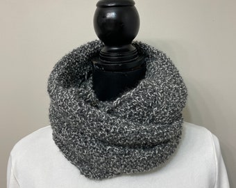 Unisex hand knit scarf- marl grey infinity scarf- wool grey scarf - women marl scarf - winter infinity scarf- gift for mom - gift for wife