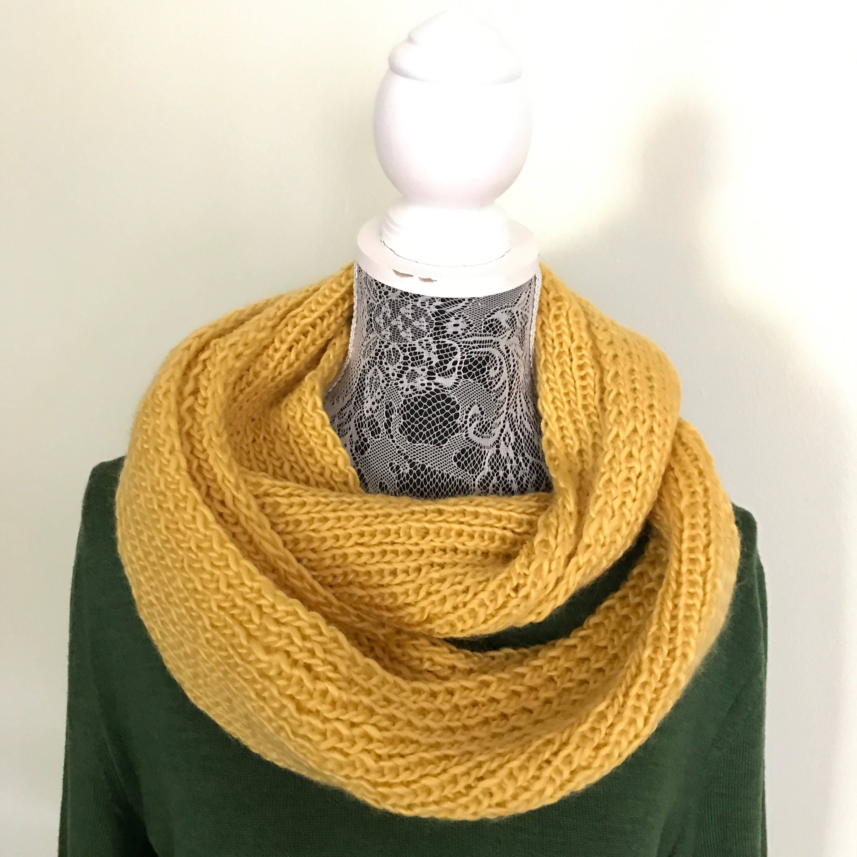 Men Yellow Knit Scarf Yellow Infinity Scarf Men Yellow Etsy