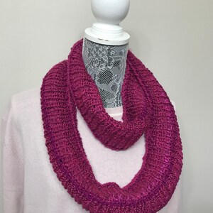 Valentine Day Gift- Fuschia Knit Scarf - Women Infinity Scarf - Knit Infinity Scarf - Knit Scarf  Boho Knit Scarf- Knitted Infinity Scarf