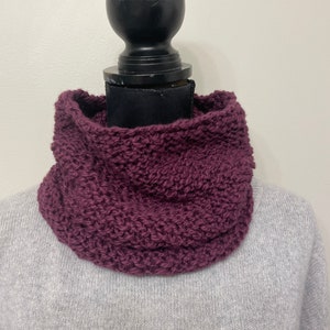 Eco organic cotton neck warmer- women hand knit cowl - knitted wine color neck warmer- winter neck warmer- gift for sister , mom , wife