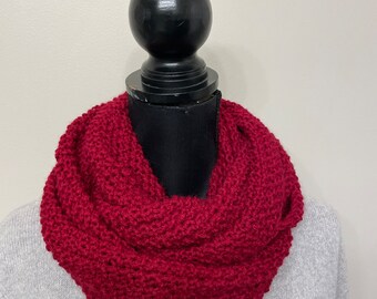 Valentine Day gift - Hand knit infinity scarf- unisex infinity scarf - knitted infinity scarf - cranberry color scarf - wool blend scarf