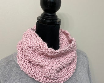 Women’s organic cotton cowl- hand knit neck warmer- pink neck warmer- knitted cowl- infinity scarf - Mother’s Day gift