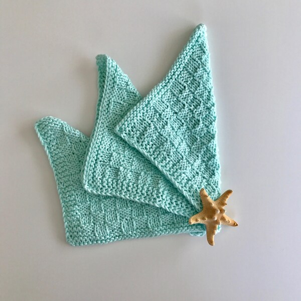 Baby Shower Gift - Bath Cloths - Hand Knit Washcloths - Kids Bath Cloths- Face Cloths - Cotton Cloths - Spa Cloths - Mint Green Washcloths