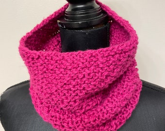 Eco organic cotton neck warmer- raspberry color cowl - hand knit neck warmer- women cotton cowl- magenta color scarf - great gift for mom