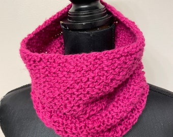 Hand Knit Organic Cotton Cowl – Raspberry Snood, Women's Neck Warmer