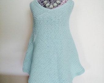 Hand Knit Mint Green Poncho - 100% Peruvian Wool - Women Hand Knit Poncho - Mother Day Gift
