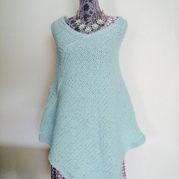 Mint Green Knit Poncho - Wool Knit Poncho - Winter Hand Knit Poncho - Knit Sweater Poncho - Women Peruvian Wool Poncho - Gift for mom , wife