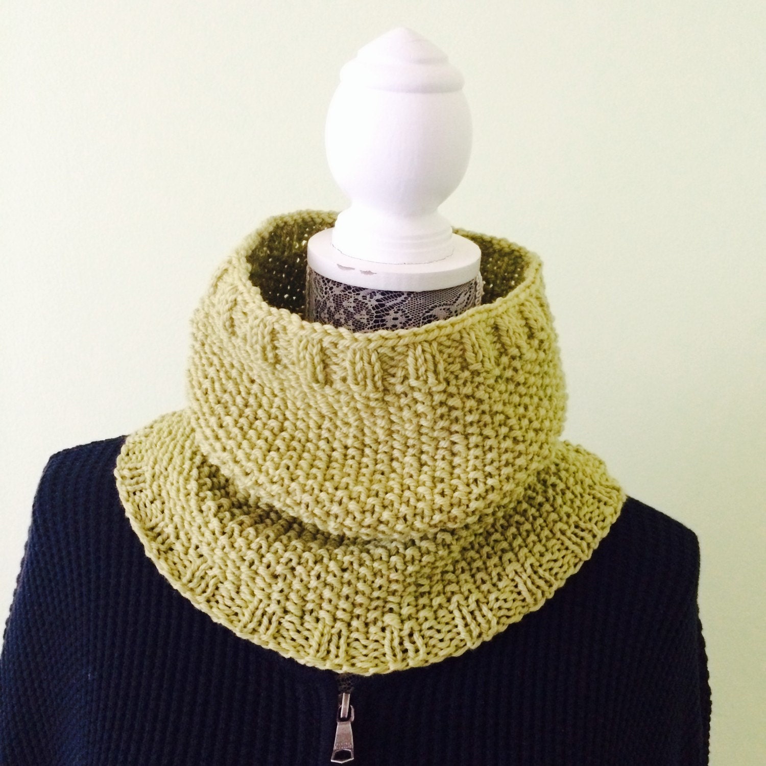 Men Neck Warmer Wool Neck Warmer Green Cowl Hand Knit Etsy
