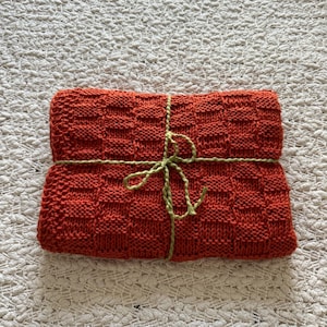 Baby blanket -cotton blanket - hand knit baby blanket - rusty orange  blanket - gender neutral blanket - car seat blanket - baby shower gift