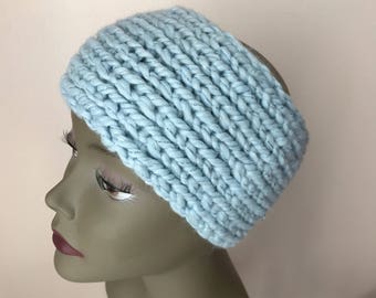 Chunky Headband  - Hand Knit Head Warmer - Light Blue Sparkle Head Warmer - Women Head Warmer - Hand Knit Headband - Women Ear Warmer