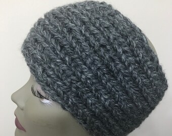 Knit Chunky Headband - Women Ear Warmer - Hand knit Headband - Gray Knit Ear Warmer - Gray Headband - Fall/ Winter  Headband