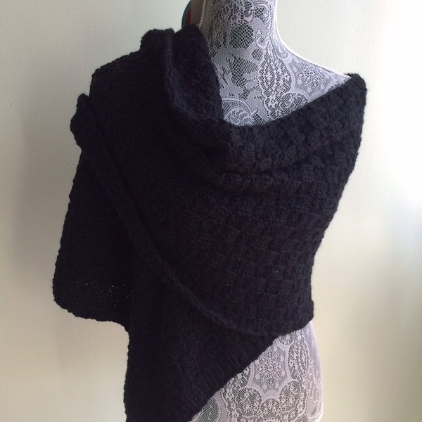 Black women hand knit wrap,big warm scarf,men black scarf,soft scarf,women shawl,black wrap,warm shawl,handmade gift