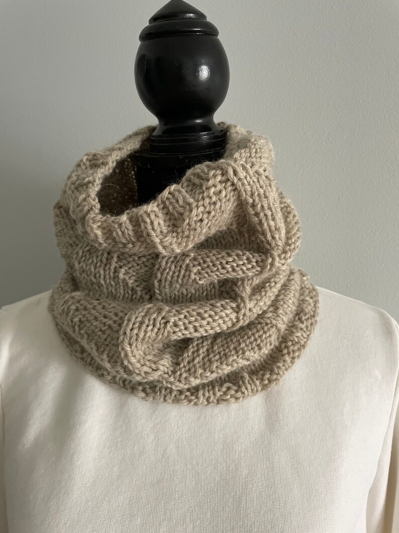 Wool hand knit cowl unisex knit neck warmer oatmeal color neck warmer winter cowl women hand knit neck warmer Christmas gift image 5