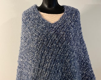 Blue Poncho -Hand Knit Poncho - Lightweight Poncho -Bulky Poncho -Knitted Poncho - Boho Poncho - Knit Sweater Poncho - Gift for Mom , Wife