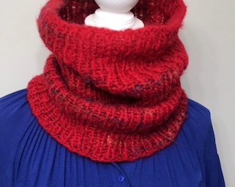 Mother’s Day gift - Red Hand Knit Scarf - Women Knit Cowl - Hand Knit Cowl - Knitted Neck Warmer -Warm Cowl- Lightweight Cowl - Neck Warmer