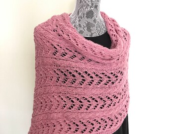 Pink Wrap - Hand Knit Wrap - Lace Shawl - Boho Shawl - Bohemian Clothing  - Women Pink Shawl - Knit Shoulder Wrap - Christmas Gift