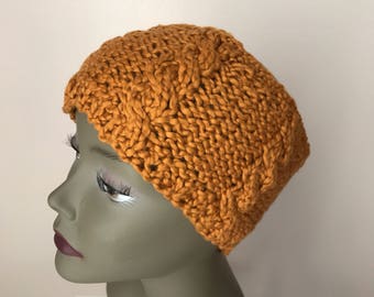 Fall Knit Headband - Boho Headband  - Mustard Head Warmer - Organic Cotton Messy Bun Hat - Warm Head Warmer - Knit Ear Warmer