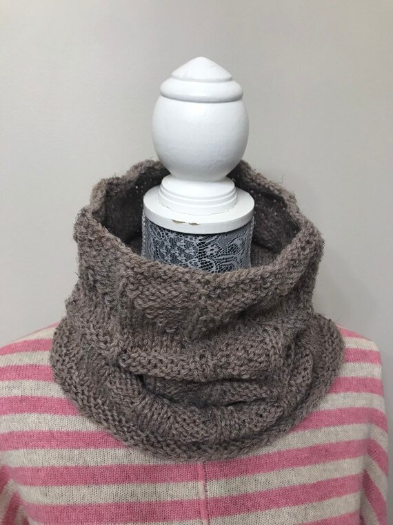 Winter Knit Neck Warmer Wool Knit Cowl Men Knit Cowl Women Knitted Scarf Winter Infinity Scarf Light Brown Cowl Gift For Men