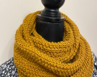 Unisex knit infinity scarf- hand knit scarf - mustard color scarf- wool infinity scarf- women knit scarf - winter scarf - Christmas gift