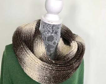 Ombré Brown Infinity Scarf - Ombre Brown Scarf - Hand Knit Scarf - Gold Sparkle Scarf - Infinity Scarf - Knitted Scarf -Mother’s day gift